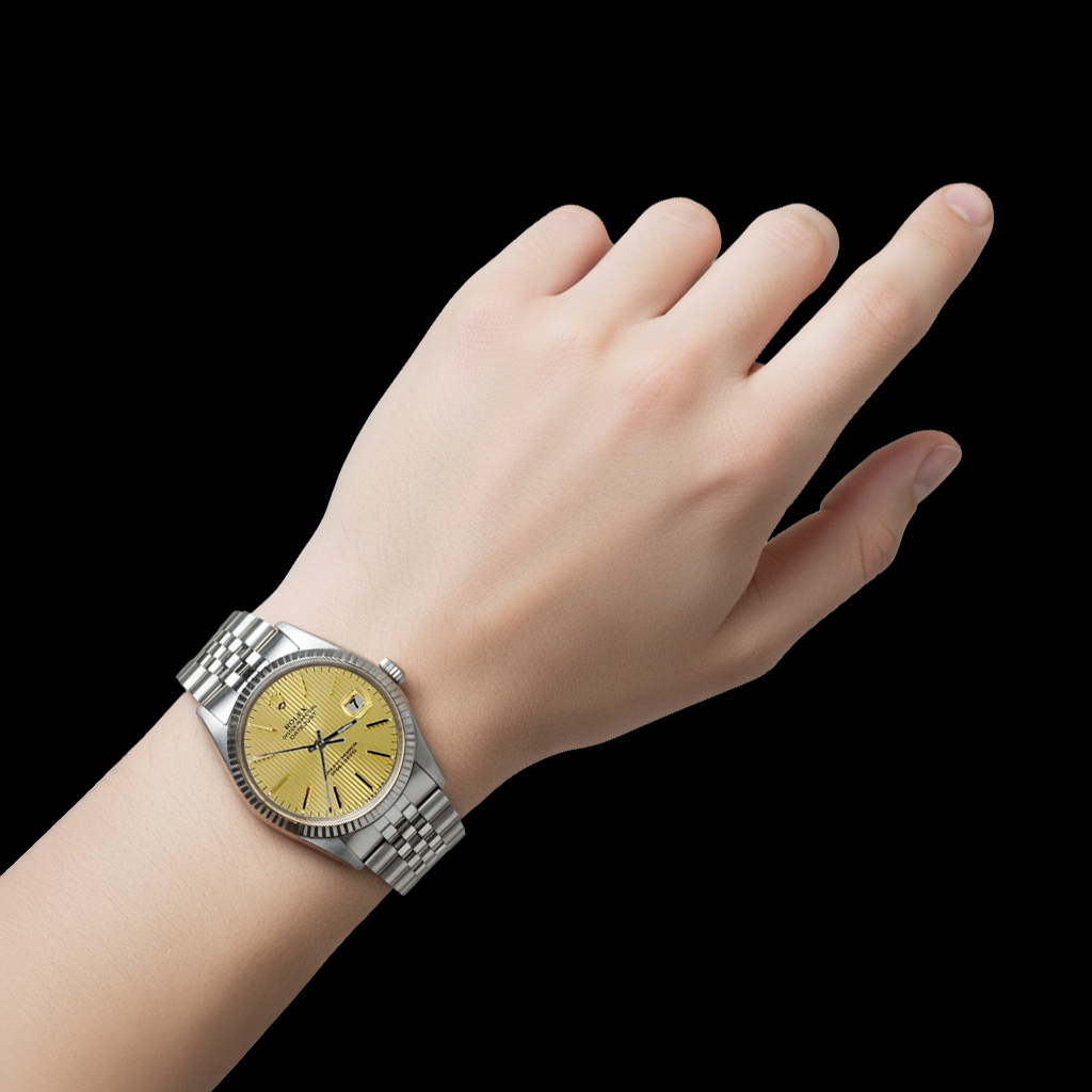 Ss Champagne Stick Dial Fluted Bezel Datejust Rolex Men Watch QUICK SET