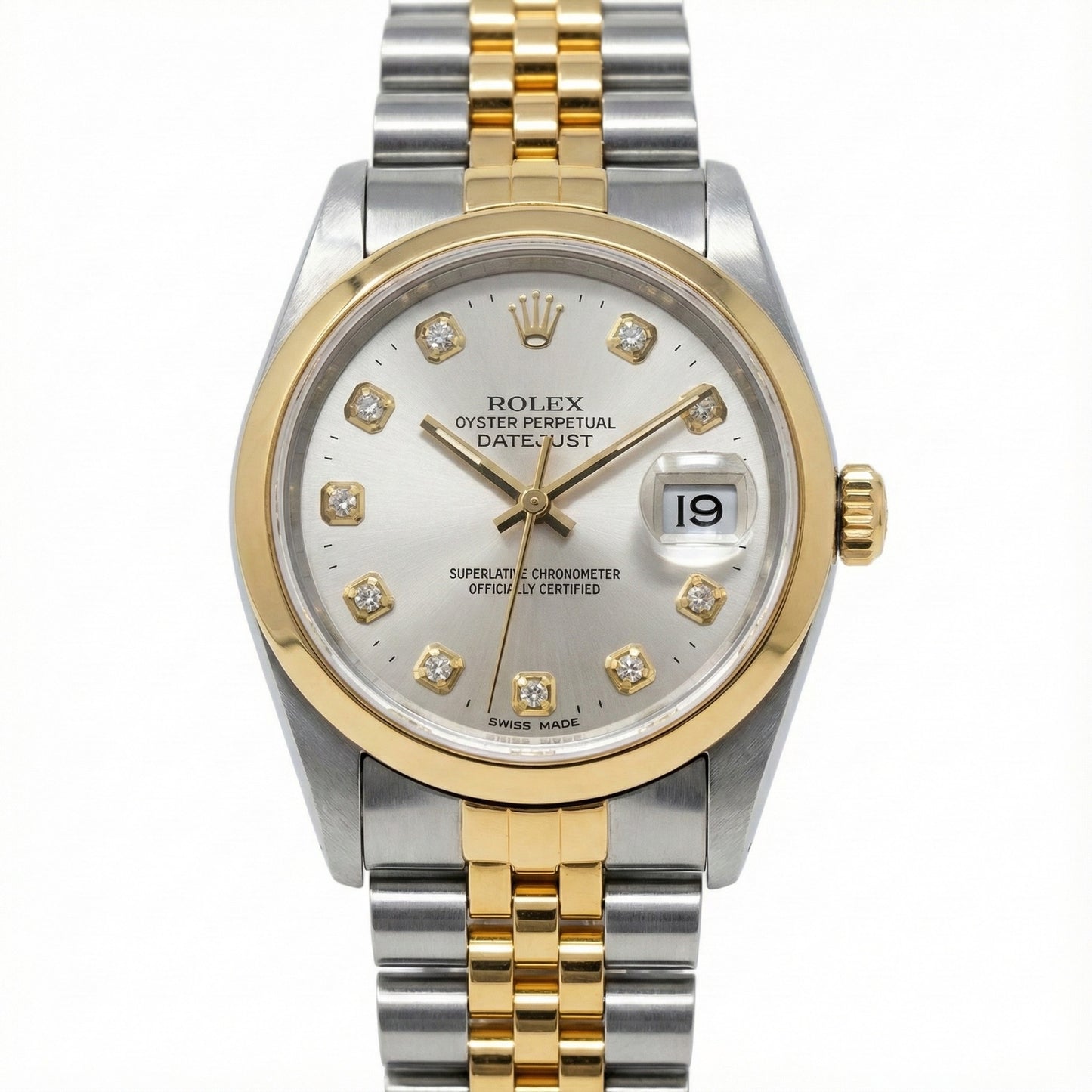 Ss & Gold Rolex Men's Watch Datejust Silver Natural Earth Mined Diamond Dial