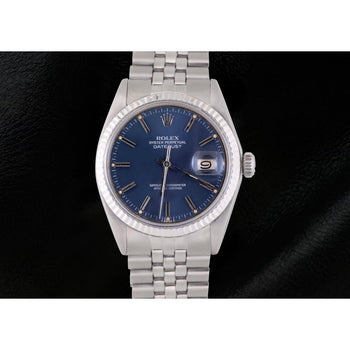 Ss Jubilee Rolex Datejust Men Watch Blue Stick Dial Fluted Bezel QUICK-SET