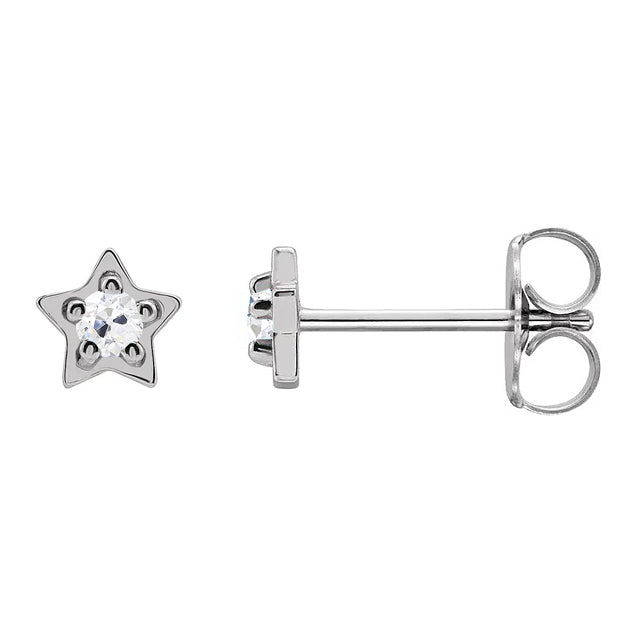 Star Style Real Natural Earth Mined Diamond Stud Earrings Round Old Cut 1 Carat White Gold