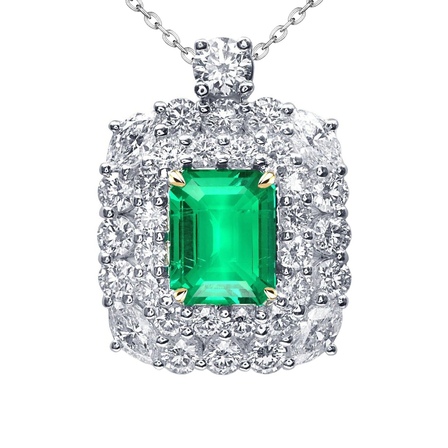 Natural Colombian Emerald Stone Pendant Necklace 3.50 ct 14K Two Tone Gold – main view