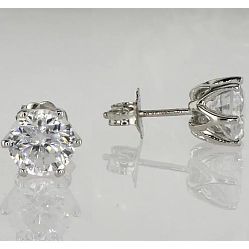 Stud Earrings 1.50 Carats Six Prong Real Round Diamond White Gold 14K