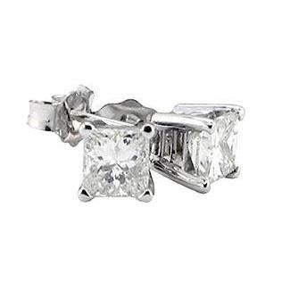 Stud Earrings 2.50 Ct. Princess Original Natural Earth Mined Diamond White gold 14K