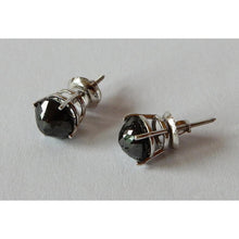Stud Earrings Round 2 Carats Genuine Black Diamonds White Gold 14K Finish