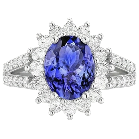 Tanzanite And Natural Earth Mined Diamonds 4.75 Carats Wedding Ring Gold White
