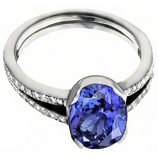 natural round tanzanite 3.75ct ring side angle