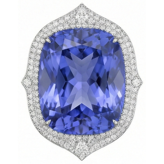 Tanzanite With Natural Earth Mined Diamonds 23.75 Ct Ring White Gold 14K