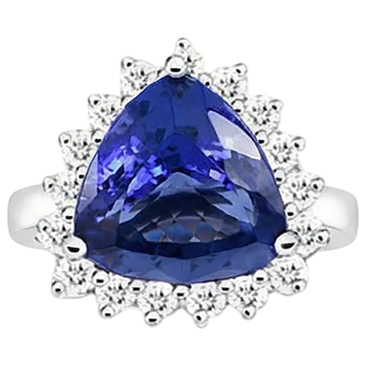 Tanzanite & Round Natural Earth Mined DIAMOND ( NOT LAB GROWN )s 4.60 Carat Ring White Gold 14K
