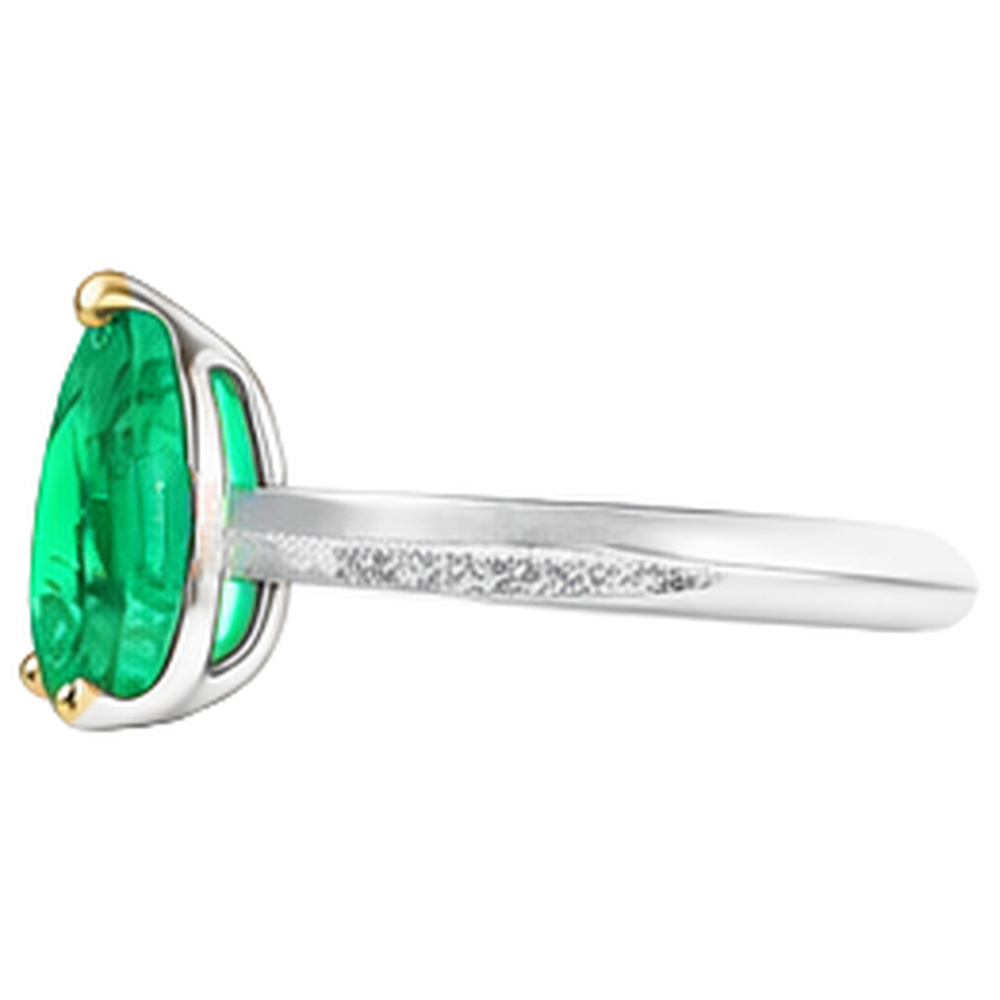Pear Shape Colombian Emerald ring in 14 Karat Two Tone Gold – profile view