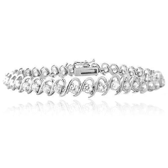 Tennis Bracelet Solid White Gold 14K 3.80 Carats Round Genuine Diamond S Link