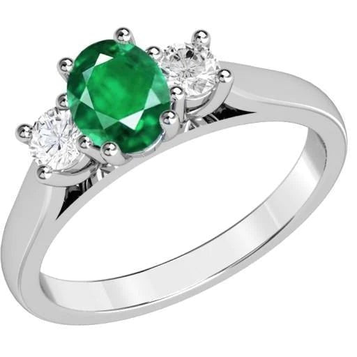 Three Stone 10.50 Carats Green Emeralds And Diamonds Wedding Ring 14K Gold