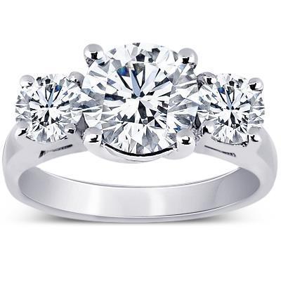 Three Stone 1.70 Carats Real Diamonds Anniversary Ring Gold White 14K