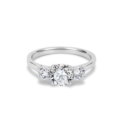 Three Stone 2.70 Ct Round Real Diamond Anniversary Ring White Gold 14K