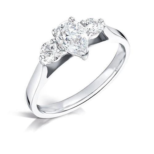 Three Stone 2.75 Carats Genuine Diamonds Engagement Ring White Gold 14K
