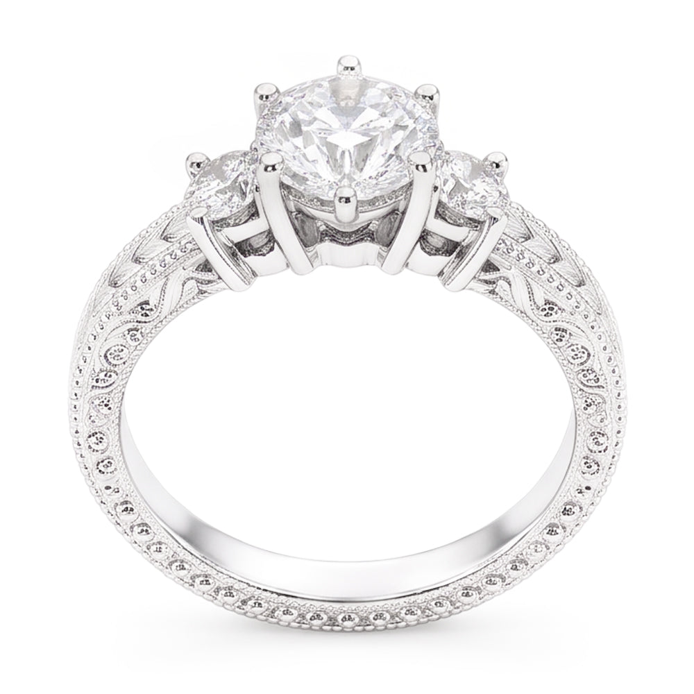 Three Stone 3.20 Carats Natural Earth Mined Diamonds Antique Style Ring White Gold 14K