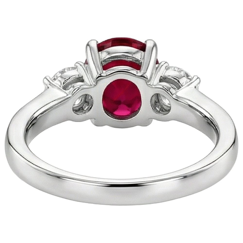 Three Stone 3.50 Carats Ruby And Natural Earth Mined Diamonds Wedding Ring WG 14K