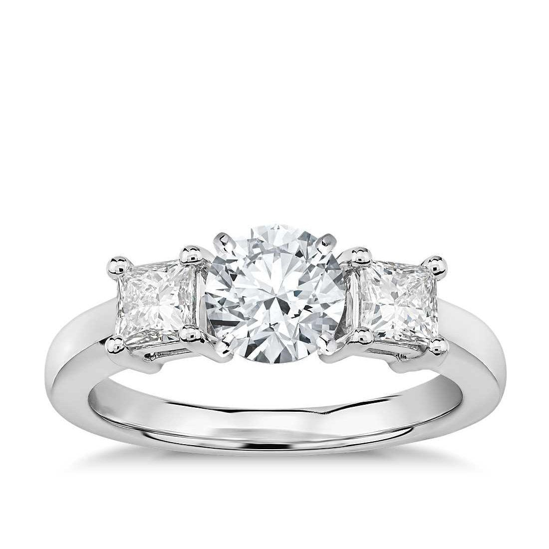 Three Stone 3.75 Ct Genuine Diamonds Anniversary Ring White Gold 14K