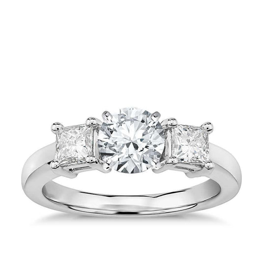 Three Stone 3.75 Ct Genuine Diamonds Anniversary Ring White Gold 14K