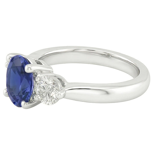 Three Stone Anniversary Ring Oval Deep Blue Sapphire 3.50 Carats