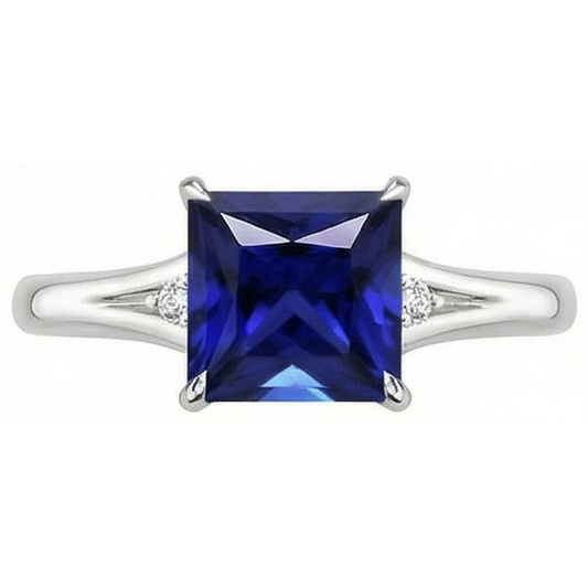 natural round sapphire 5.25ct ring on white background