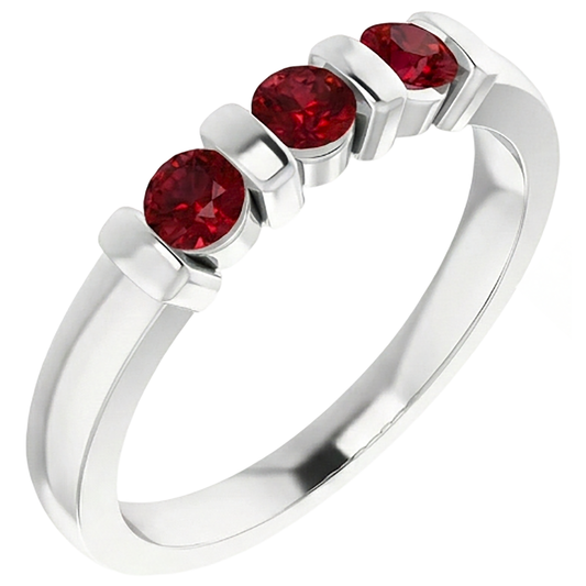 Three Stone Burma Ruby Ring 0.90 Carats Bar Setting Jewellery New