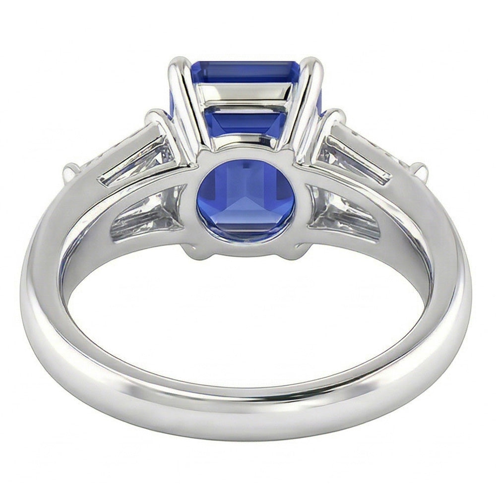 Three Stone Emerald Blue Sapphire Engagement Ring Gold 14K