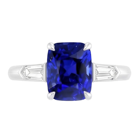 Three Stone Emerald Sapphire Ring 3.50 Carats Tapered Baguette Natural Earth Mined Diamond