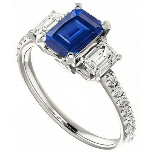 Lab Grown Sapphire Ring 3.50ct - White Gold 14K
