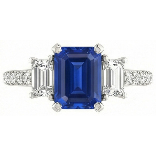 Lab Grown Sapphire Ring 3.50ct - White Gold 14K