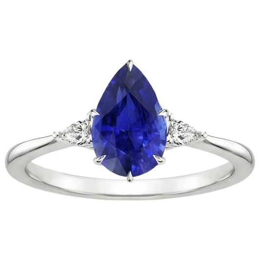 natural pear sapphire 4.25ct ring top view