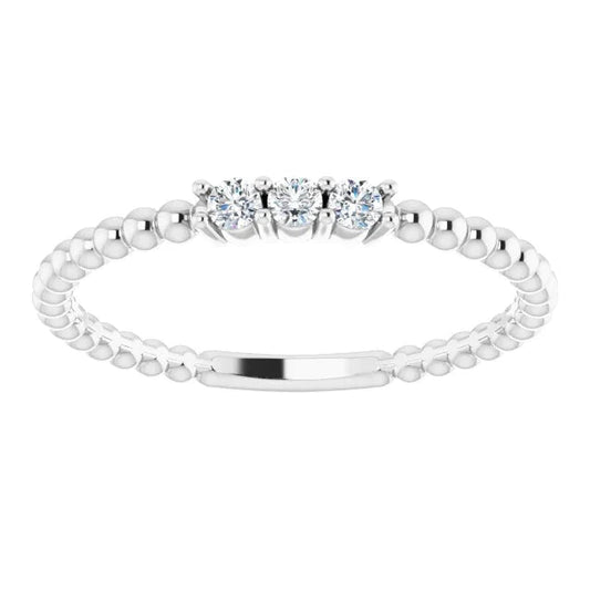Three Stone Genuine Diamond Ring 0.50 Carats Beaded Women Jewelry