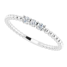 Three Stone Genuine Diamond Ring 0.50 Carats Beaded Women Jewelry