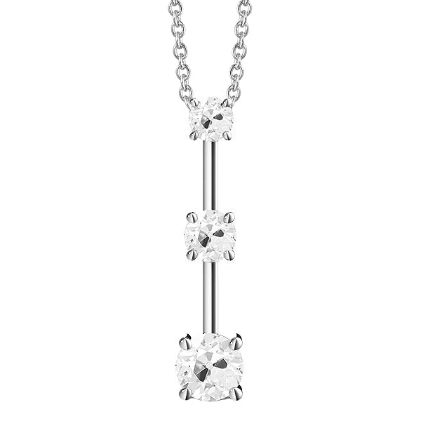 Three Stone Gold Diamond Pendant Round Old Miner Real 2 Carats Prong Set