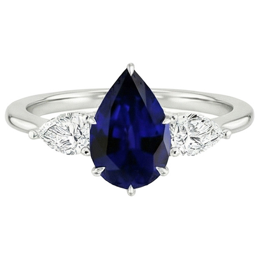Three Stone Gold Pear Cut Ceylon Color Sapphire & IGI CERTIFIED Diamond Ring 6.75 Carats