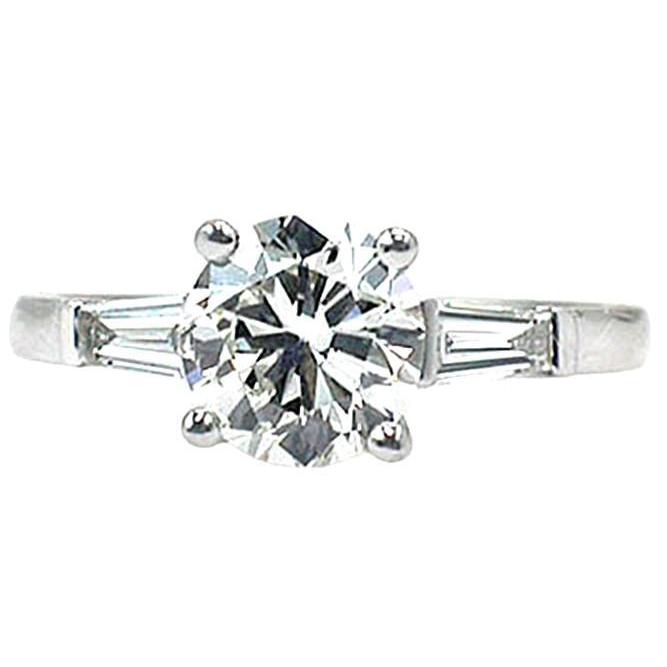 Three Stone Natural Diamond Engagement Ring 2.11 Ct White Gold 14K