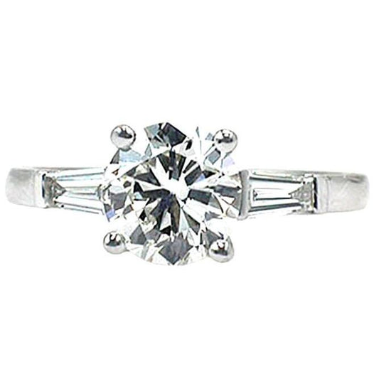 Three Stone Natural Diamond Engagement Ring 2.11 Ct White Gold 14K