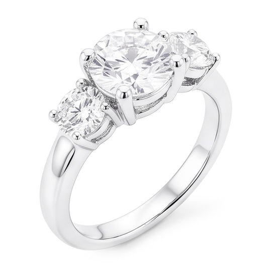 Three Stone Natural Earth Mined Diamond Round Engagement Ring Prong Set 2.50 Carats