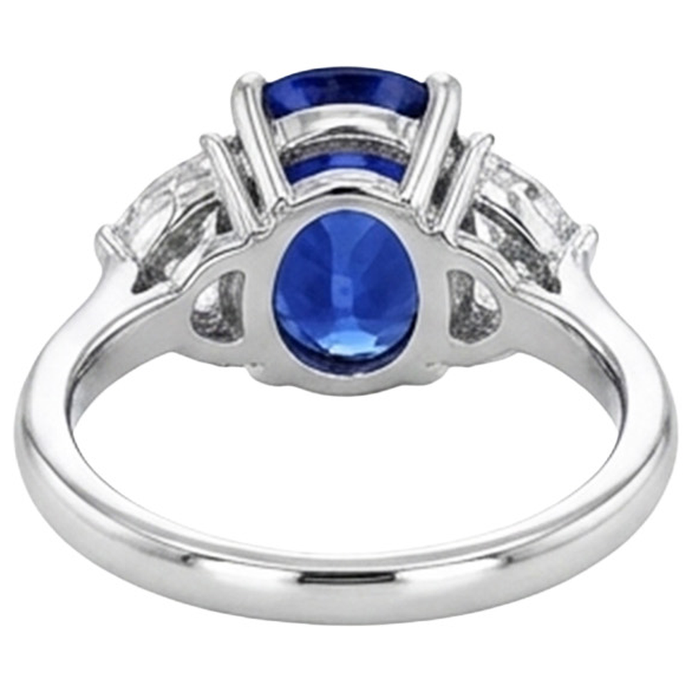 Three Stone Natural Earth Mined Diamond & Blue Sapphire Engagement Ring 8 Carats Gold 14K