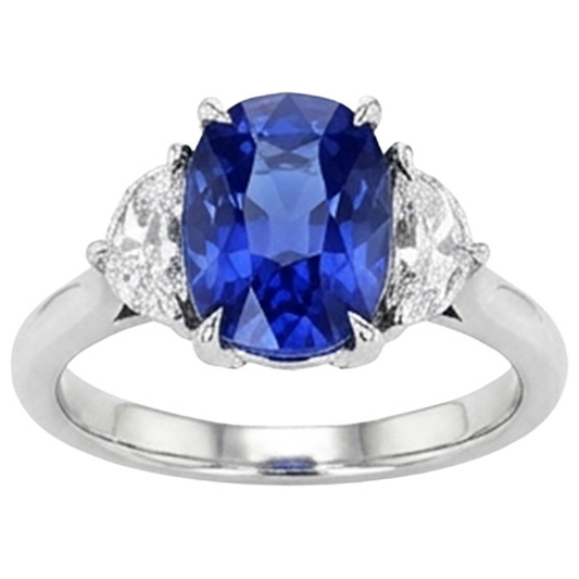 Three Stone Natural Earth Mined Diamond & Blue Sapphire Engagement Ring 8 Carats Gold 14K