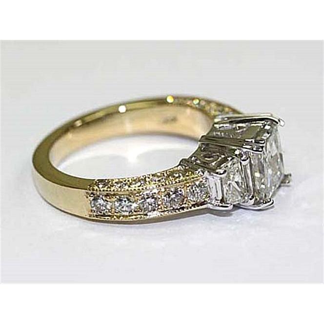 Three Stone Real Diamond Ring 2.75 Carat Vintage Style Yellow Gold 14K3