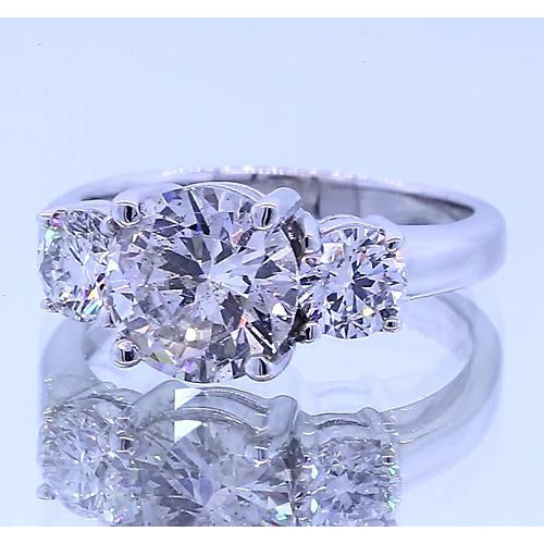 Three Stone Real Diamond Round Engagement Ring Prong Set 2.50 Carats