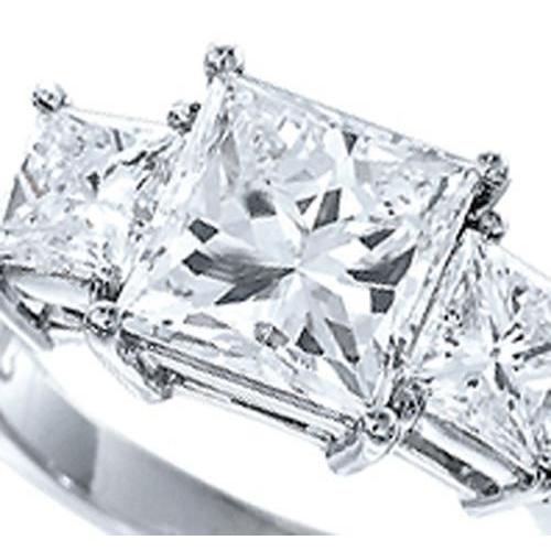 Three Stone Real Princess Cut Diamond Women Ring 2.51 Carat White Gold