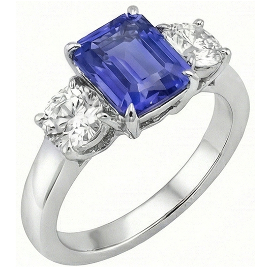 Three Stone Ring Antique Style Emerald Ceylon Sapphire 3 Carats