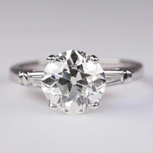 Three Stone Ring Baguette & Round Old Mine Cut Real Diamonds 2.75 Carats