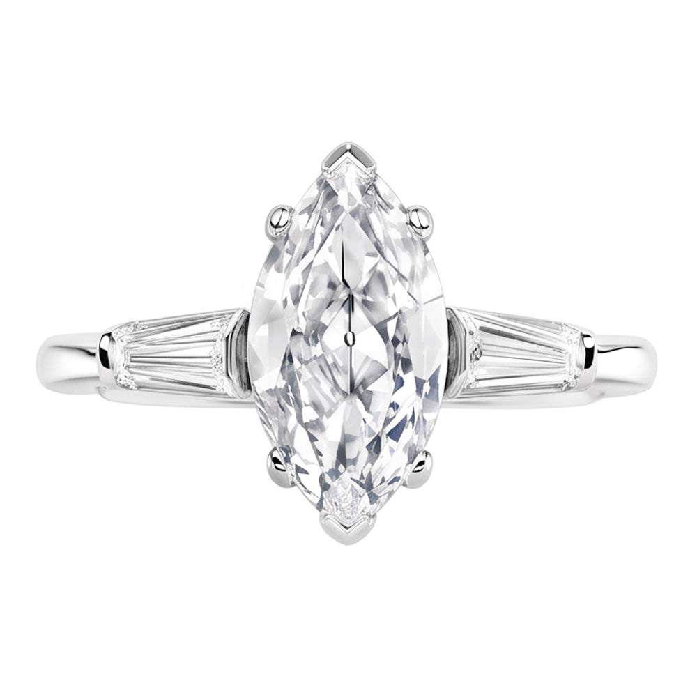 Three Stone Ring Baguette & Marquise Old Mine Cut Natural Earth Mined Diamond 4.50 Carats