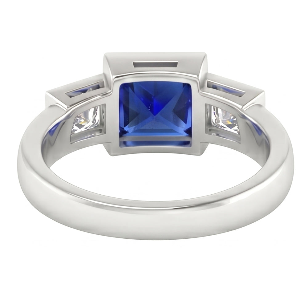 Three Stone Ring Princess Natural Earth Mined Diamond & Ceylon Sapphire Jewellery 2 Carats