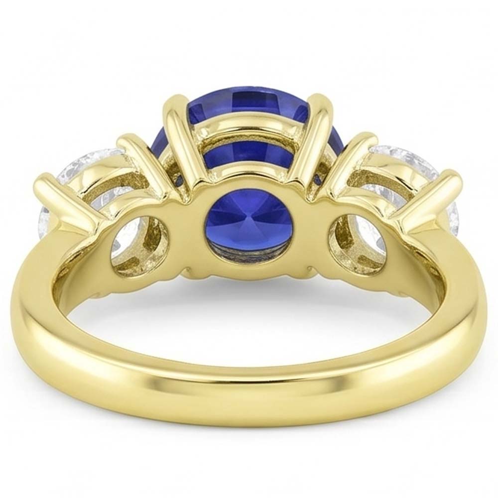 Three Stone Round Blue Sapphire & Natural Earth Mined Diamond Ring 5 Carats Jewellery