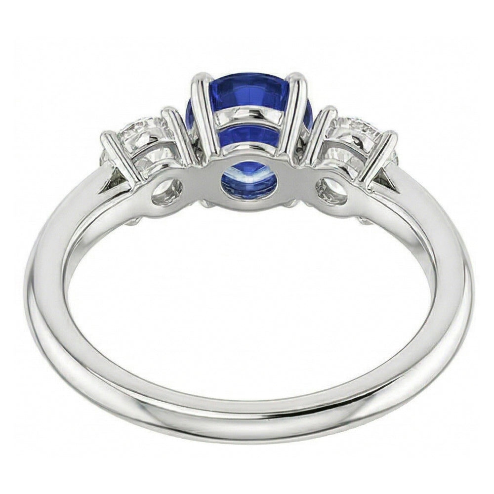 Three Stone Round Blue Sapphire & Natural Earth Mined Diamond Ring Jewellery 1.50 Carats