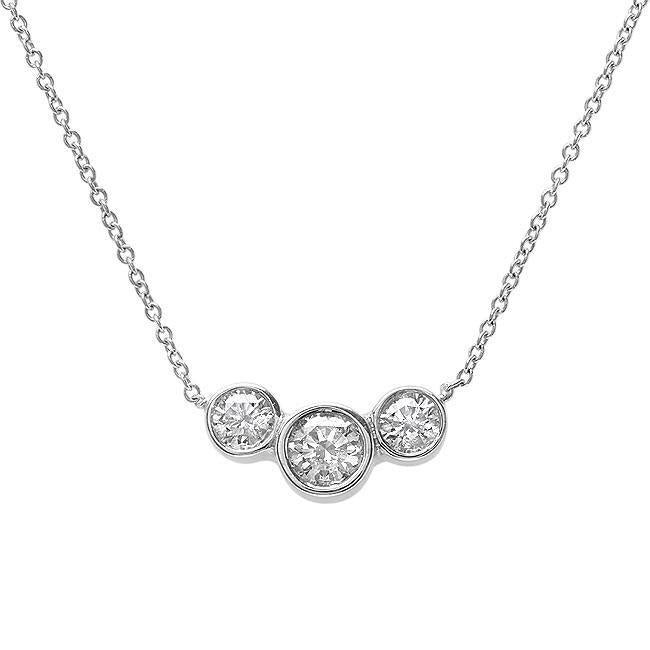Three Stone Round Genuine Diamond Necklace Pendant White Gold 3.5 Carats