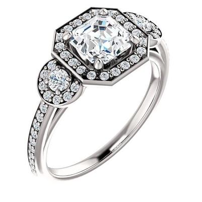 Three Stone Style 1.88 Carat Asscher Natural Diamond Ring White Gold 14K